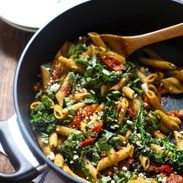 20 Minute Lemon Pesto Penne - baby broccoli, oven roasted tomatoes, pesto, fresh lemon, feta, and basil. My husband says it's his new favorite. | pinchofyum.com