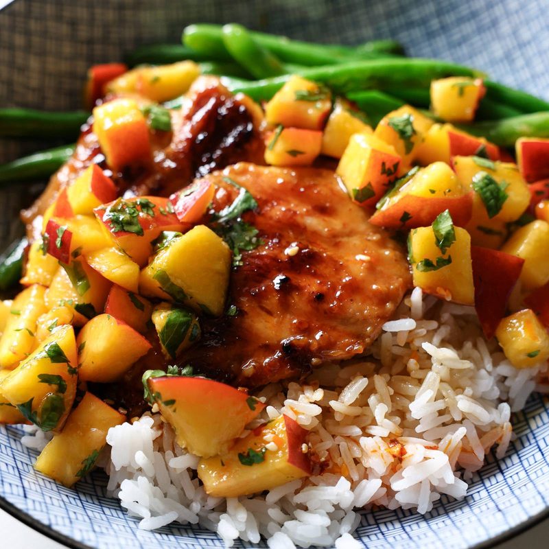 Teriyaki chicken in a bowl.