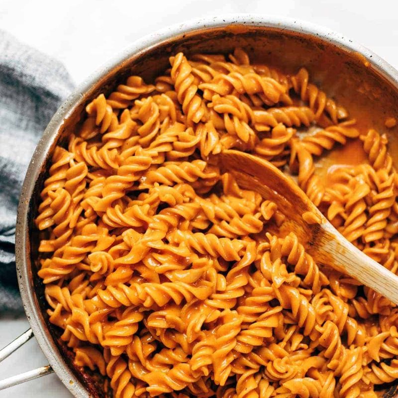 Vegan vodka pasta in a pan.