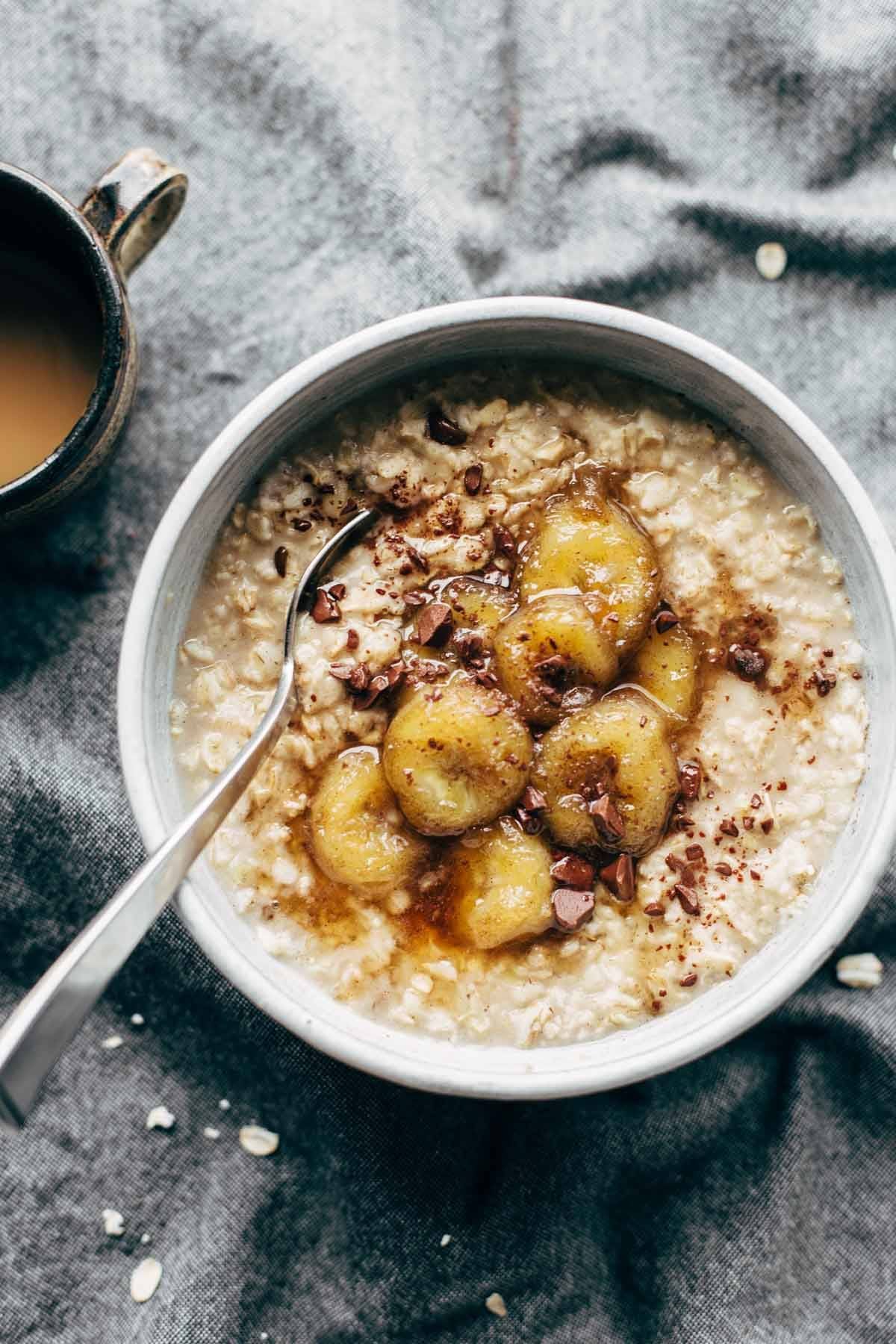 Bananas in an oatmeal bowl.
