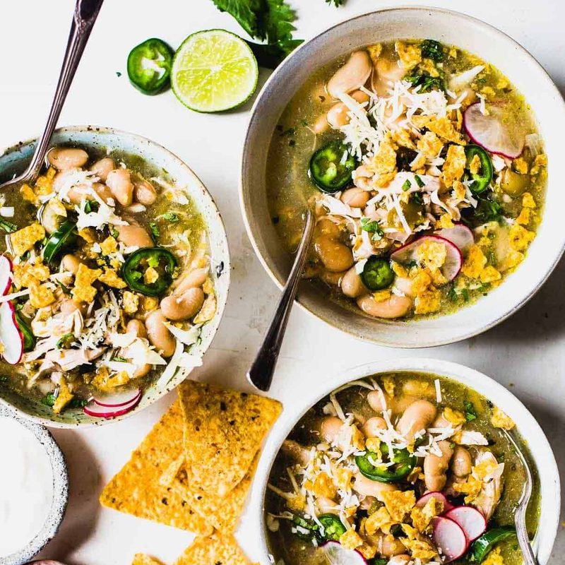Jalapeño lime chicken soup in bowls.
